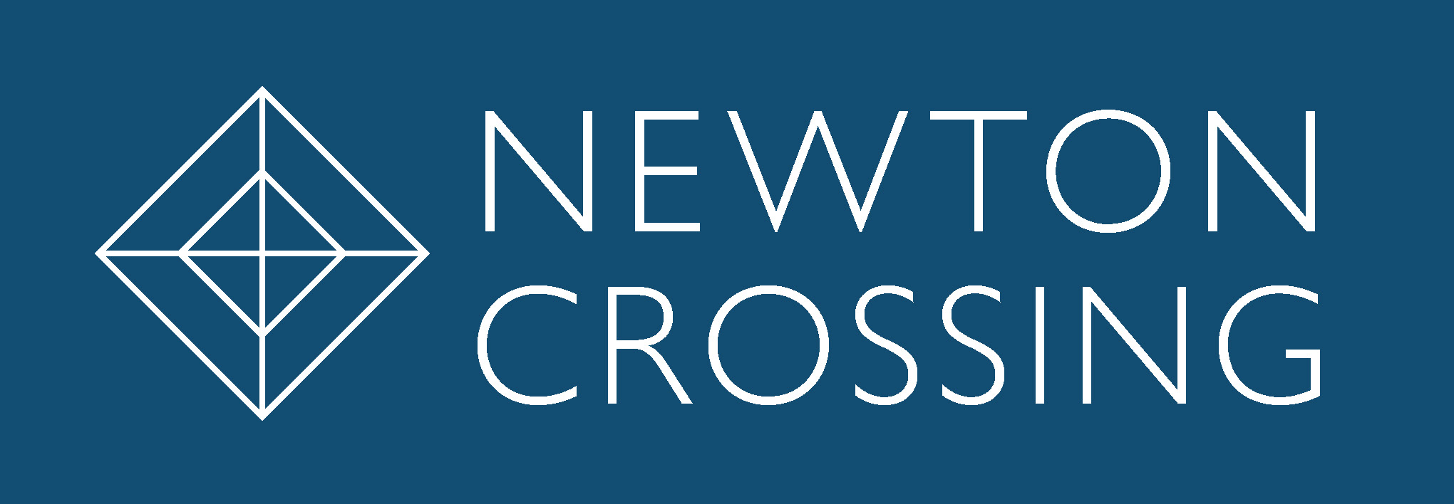 A blue sign with the words "Newton Crossing" in white.